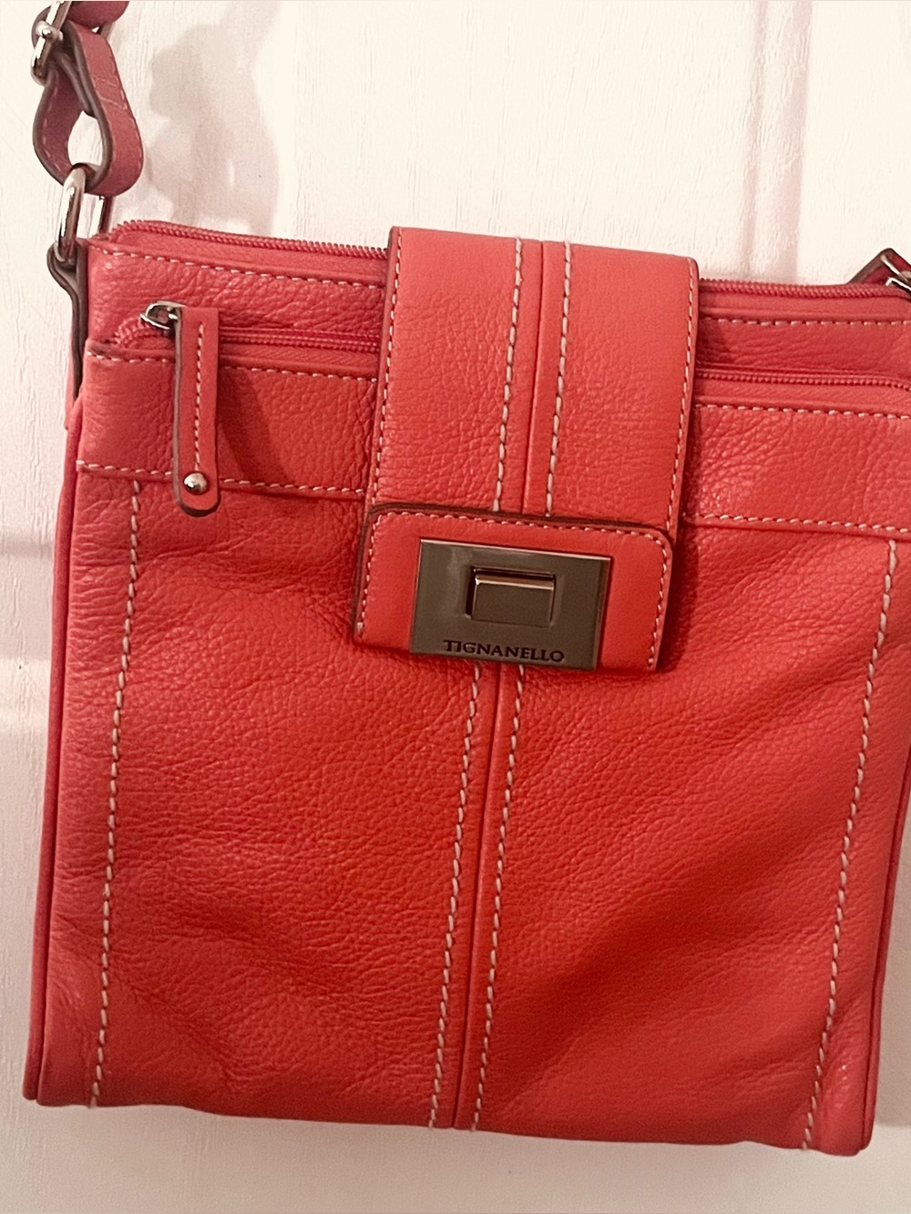 Tignanello Orange Leather Crossbody Bag Autumn Purse